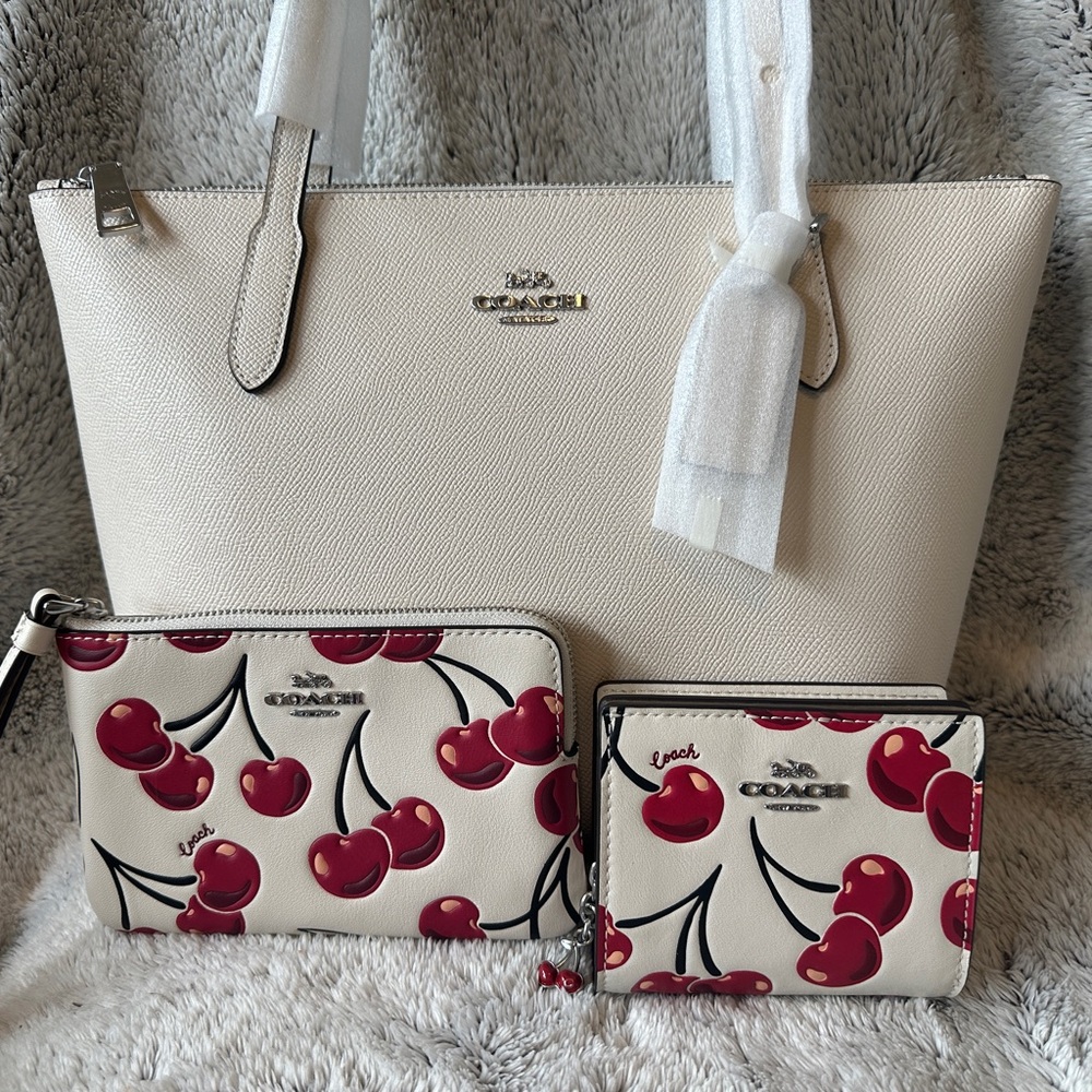 Coach Cream and Red Cherry Print Tote Collection
